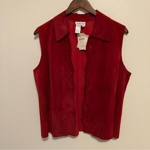 NWT Coldwater Creek Vest Womens Sz. L Red Suede Leather Western Boho Cut Out